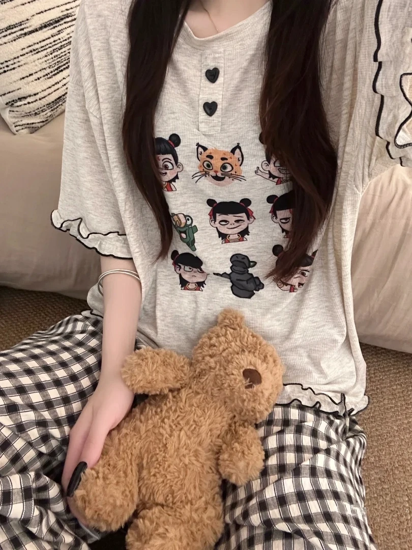 【DMXJ大梦想家】甜美风可爱卡通动漫睡衣女夏季新款宽松套装家居服