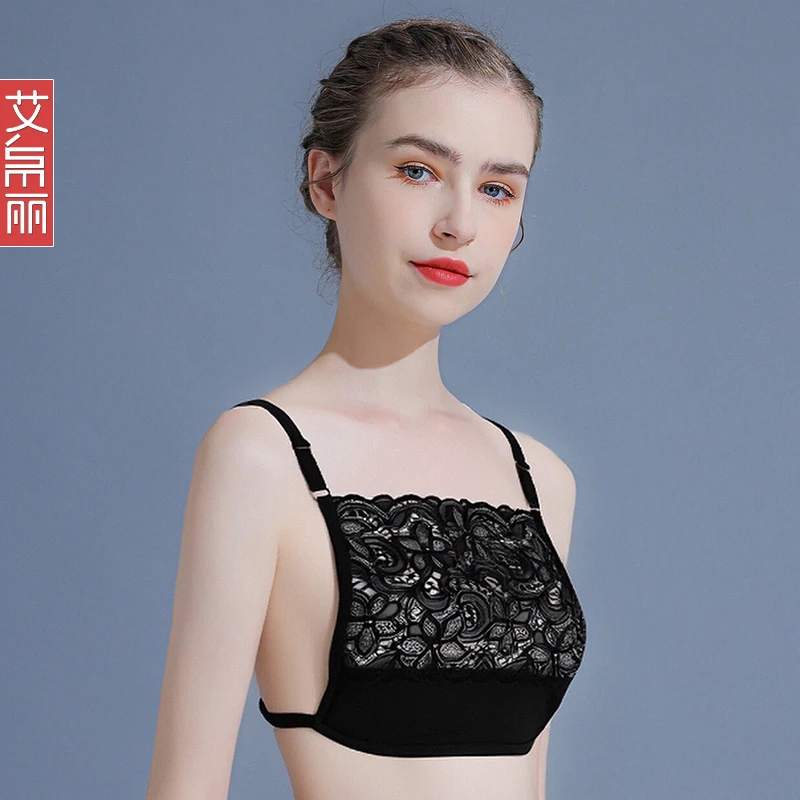美背轻熟风迷人通勤钩花蕾丝细腻性感黑色蕾丝吊带抹胸防走光遮胸