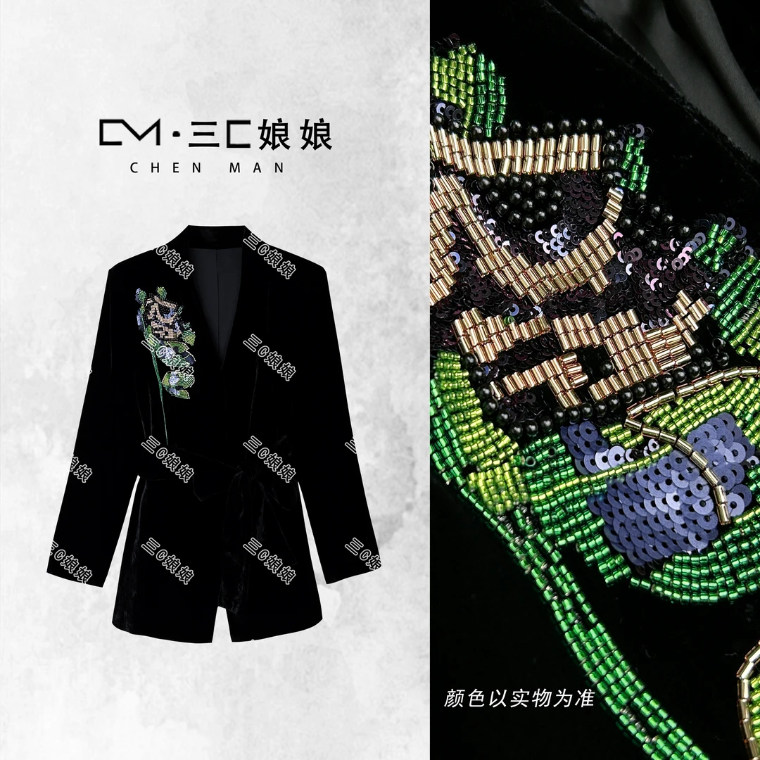三C娘娘【真丝·大熊猫】02201新中式国风女装重工钉珠桑蚕丝外套
