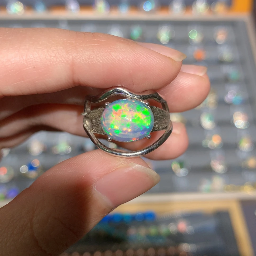 银S925镶嵌欧泊欧泊戒指y