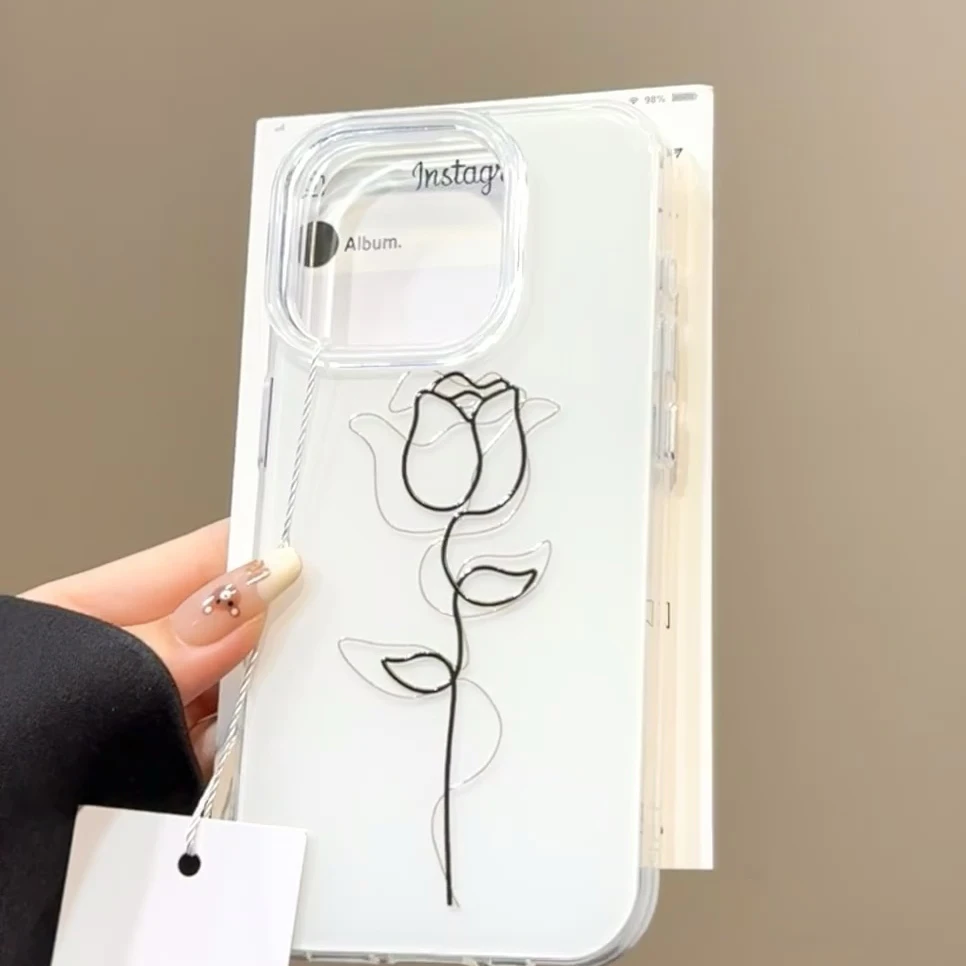 线条玫瑰适用苹果华为vivo小米oppo女iphone15/16/14手机壳