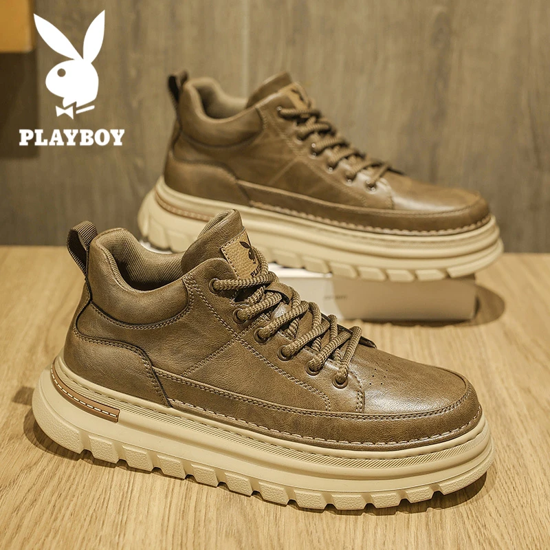 花花公子高帮男鞋2025秋季新款潮流百搭工装鞋运动复古英伦马丁靴