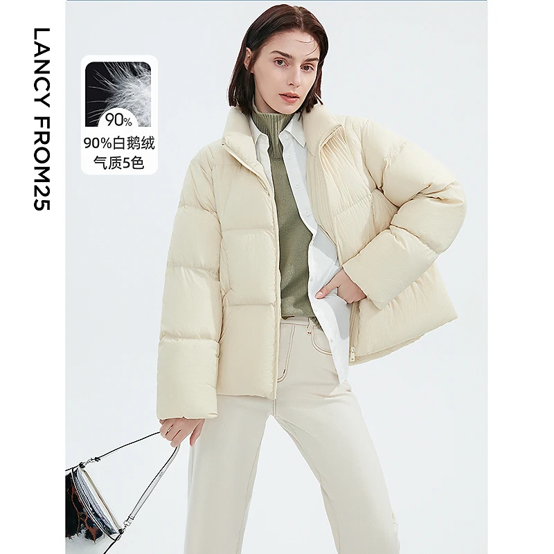 【Basic衣橱】朗姿白鹅绒保暖立领短款羽绒服外套女冬轻薄户外