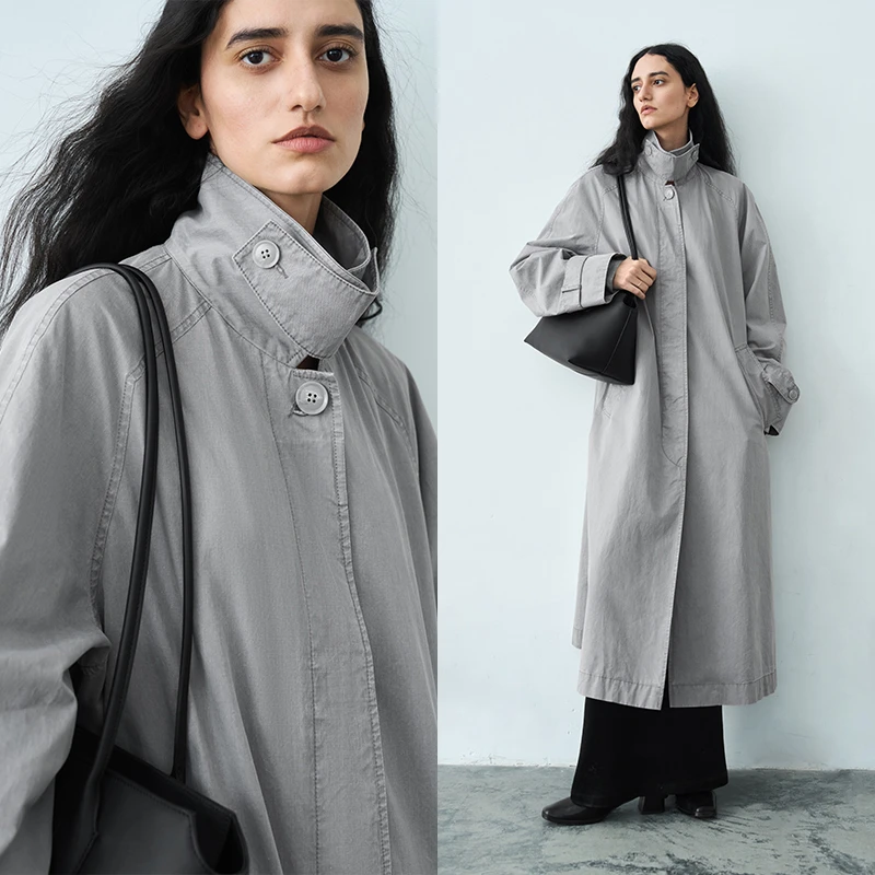 半圆女装[运动]2025春季新款翻领水洗做旧廓形感风衣女15251293