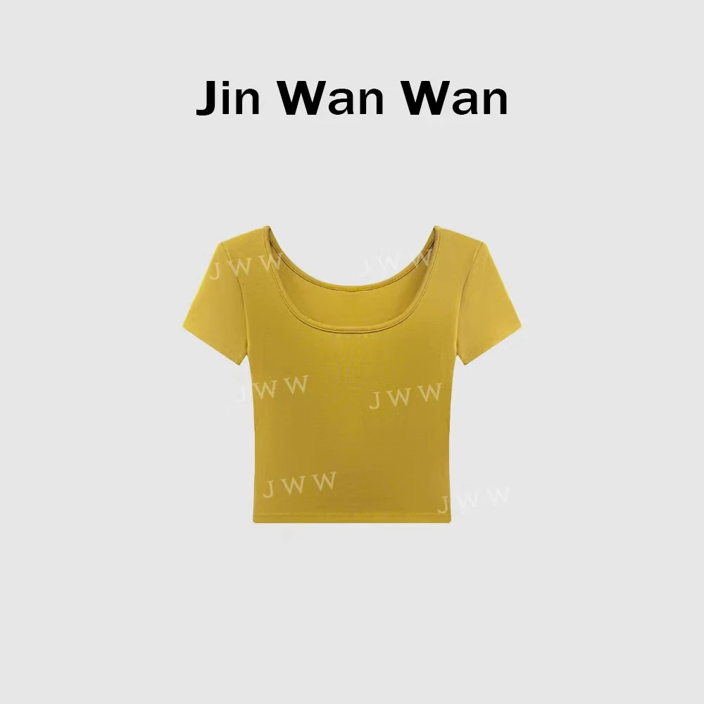 【简约纯色T】新款纯欲修身显瘦百搭短款上衣(带垫肩）