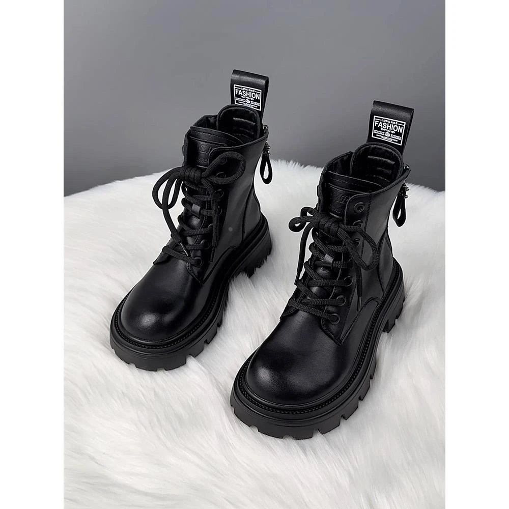 真皮厚底马丁靴女2025新款春秋季百搭短靴女小个子英伦风爆款单靴