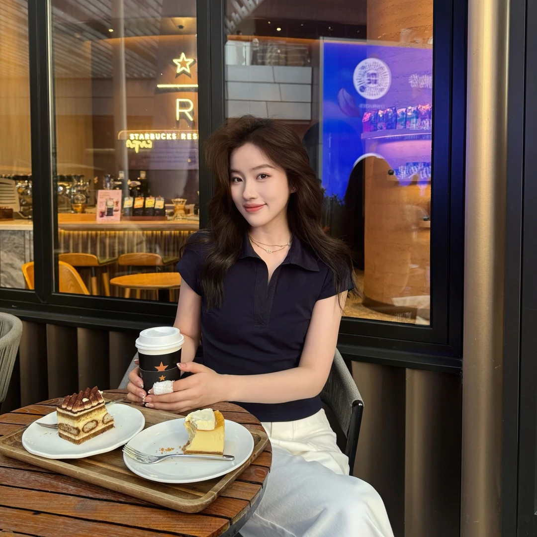 小敏「美式Polo」夏上新棉混纺显瘦V领修身短袖poloT恤S25T1070