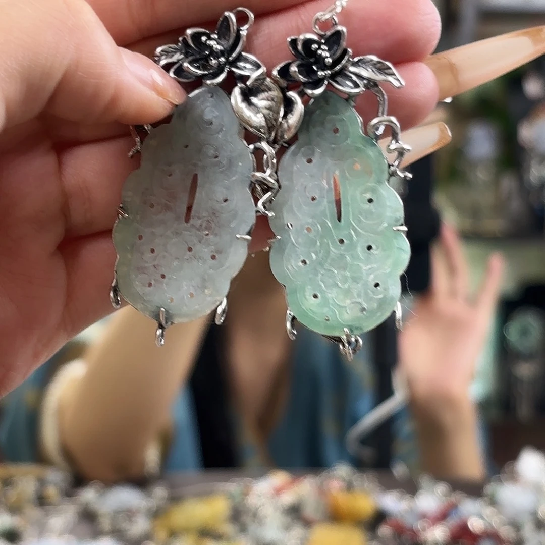 翡翠银S925镶嵌耳饰翡翠