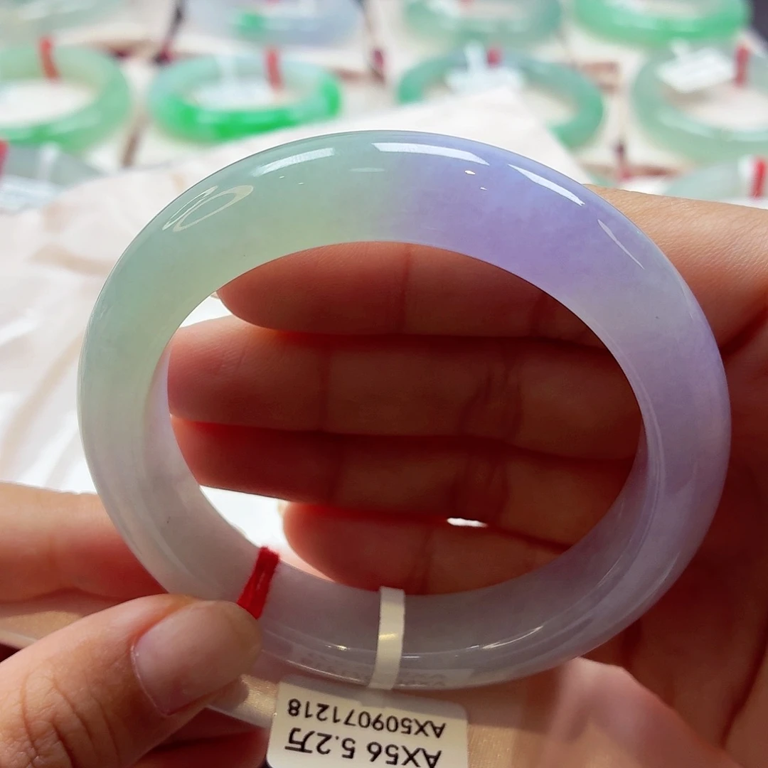 翡翠未镶嵌手镯68冰春彩玛卡龙56.5-48