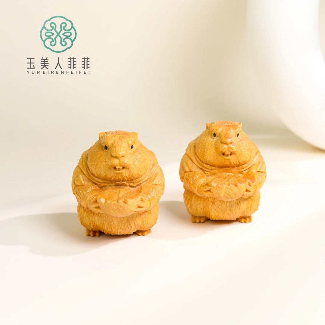 珠光宝气/檀木土拨鼠摆件约58*51mm/多样性发一