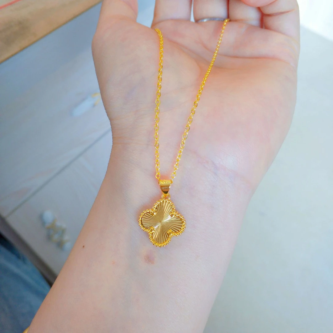 铜合金项链 镭射款四叶草双面气质轻奢项链