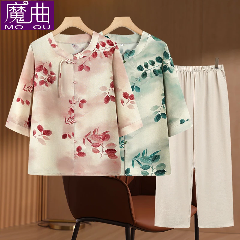 妈妈装衬衫夏季薄款中老年人女时尚国风小衫夏装衣服60岁奶奶上衣