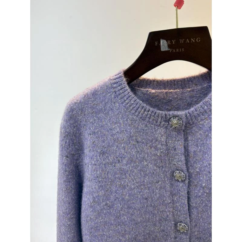 [轻奢] 时尚女装秋冬小香风紫色开衫毛衣 ZK150