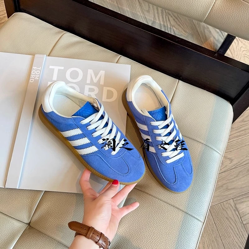 复古蓝色德训鞋女2025新款爆款百搭学生平底休闲板鞋运动阿甘鞋子