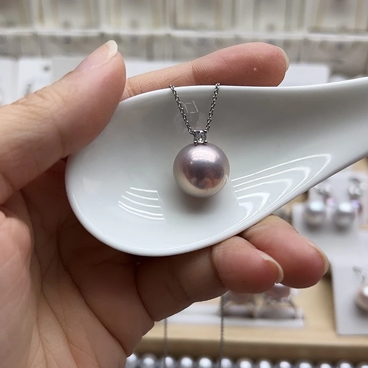 银S925镶嵌吊坠(赠链)淡水珍珠13.6有纹理