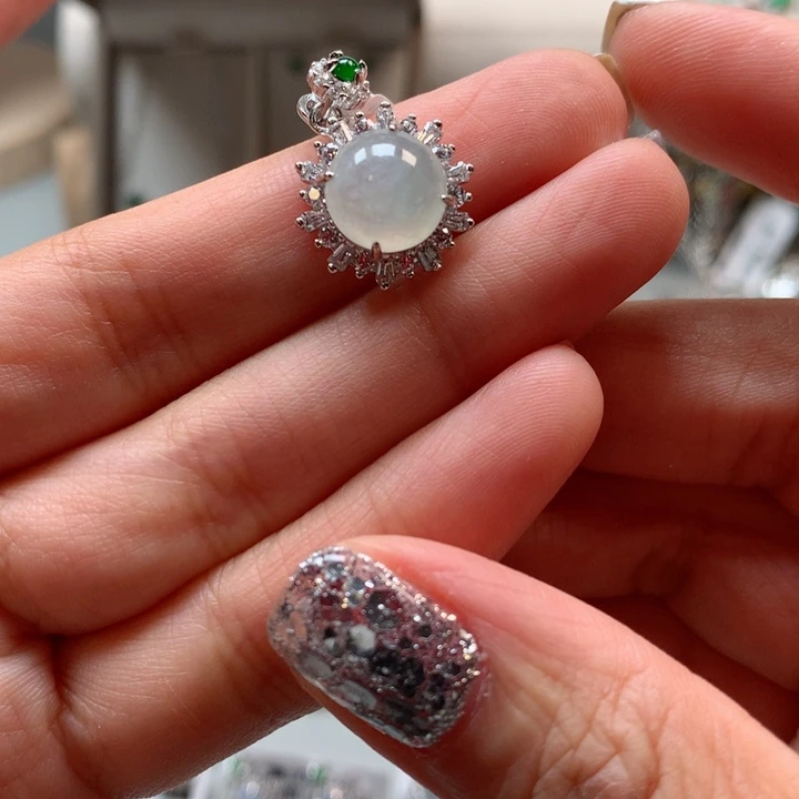 翡翠戒指银S925镶嵌吊坠444