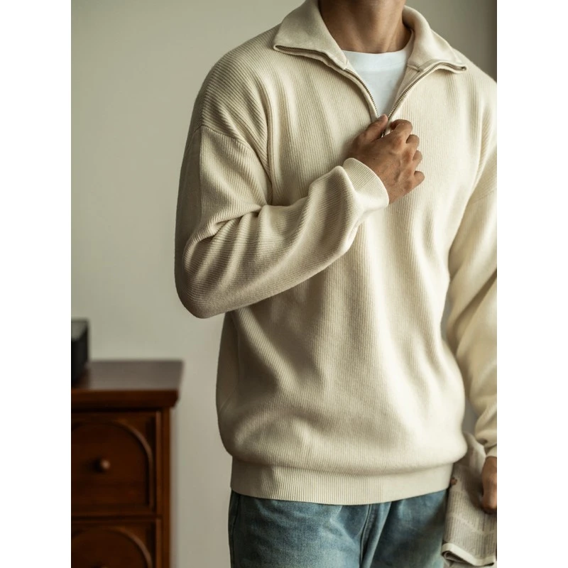 DeweLvum新品休闲时尚立领半拉链毛衣男士长袖套头针织衫外套男装