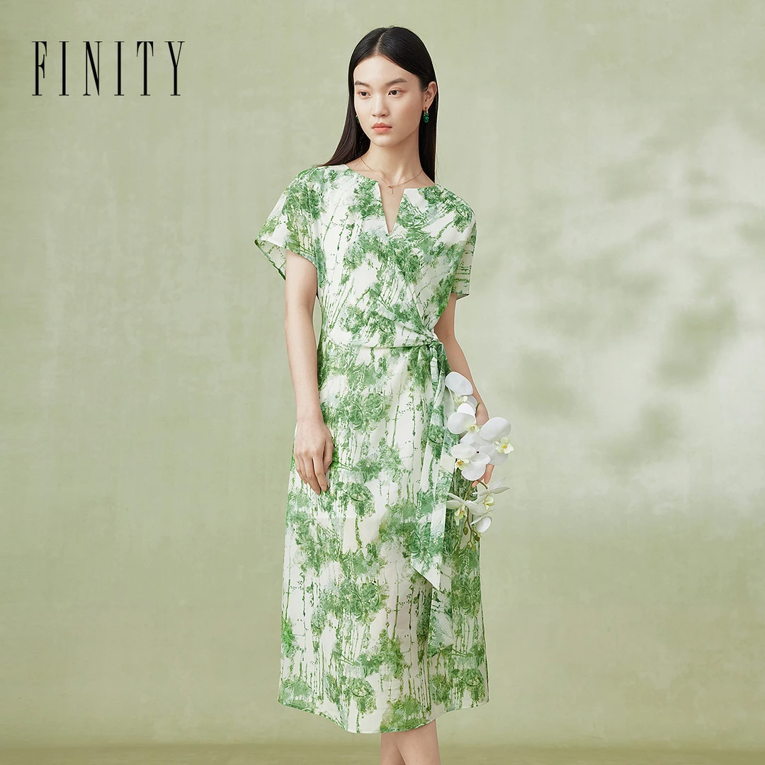 【粉丝专享】FINITY 新款复古国风森系印花连衣裙 F21X3C33L3
