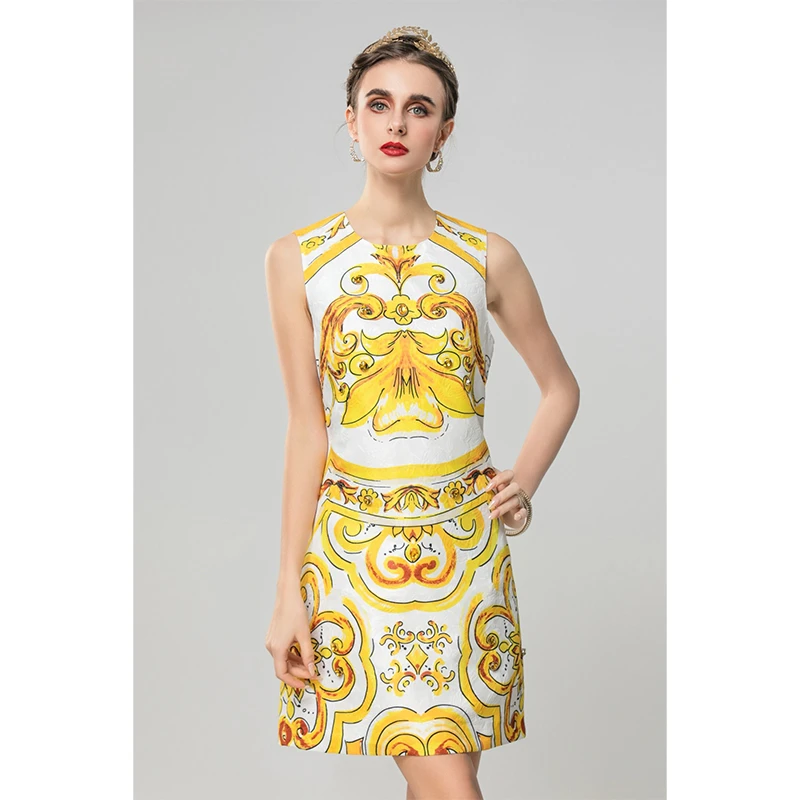 543款 黄花瓷 巴黎时装周 高品质 短袖连衣裙女装
