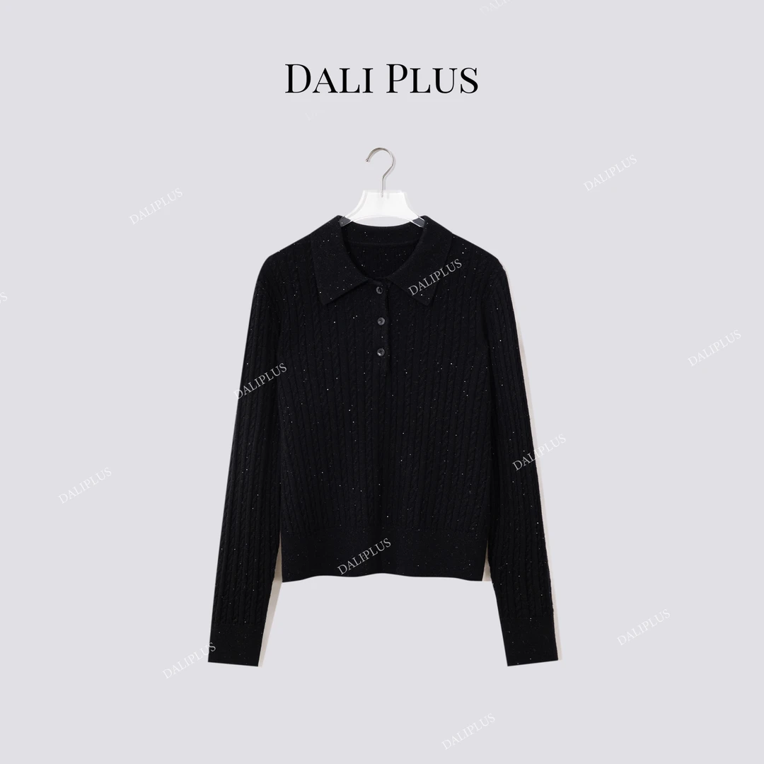 DALI PLUS“Polo领绞花毛衣”绵羊毛闪闪系列针织衫-D5CH5449