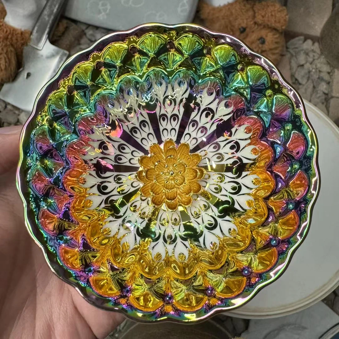 手工茶器七彩梦幻金莲花主人杯
