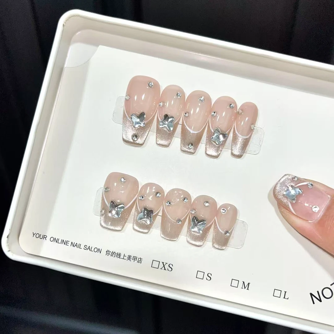 【银蝶恋舞】2纯手工穿戴甲光疗甲一副10片装