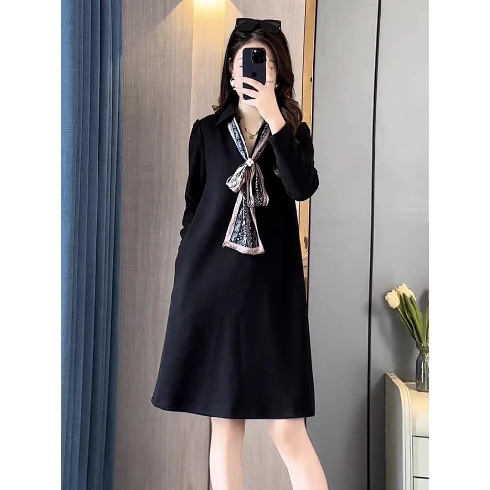 大码宽松时尚中长裙子胖MM春秋新品遮肉显瘦百搭打底赫本连衣裙女