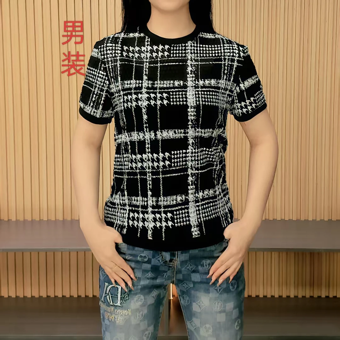 夏季薄款男士冰丝镂空短袖T恤男潮流百搭高品质透气时尚圆领上衣