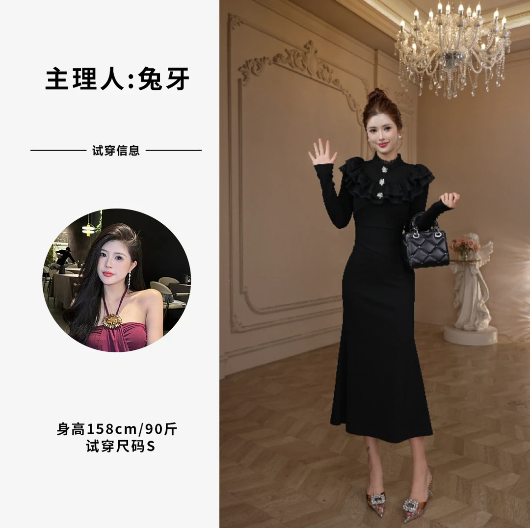 【原创】黑/白·俏皮减龄收腰显瘦气质蕾丝名媛裙子31331