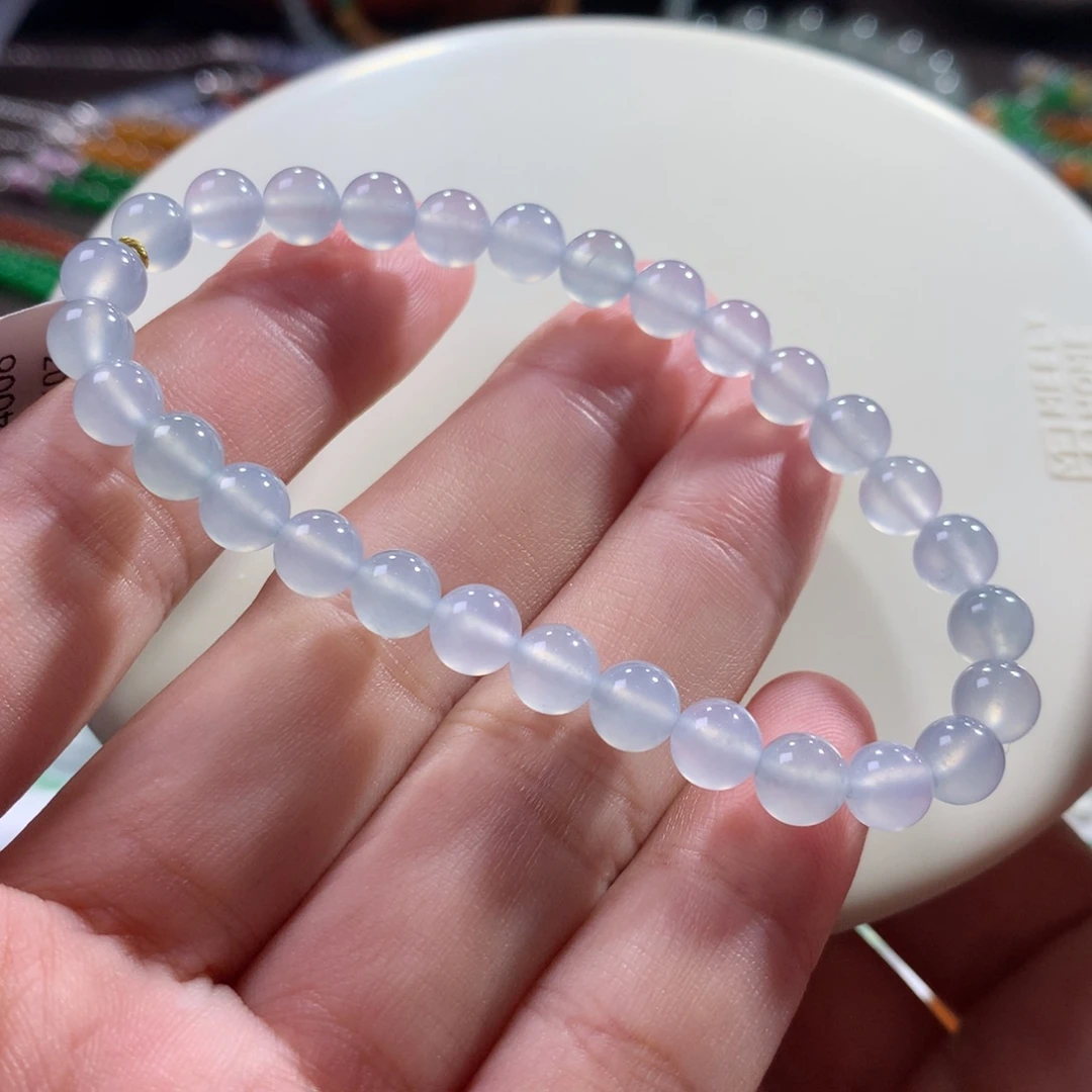 翡翠未镶嵌手链翡翠高冰淡蓝底卡6.20+