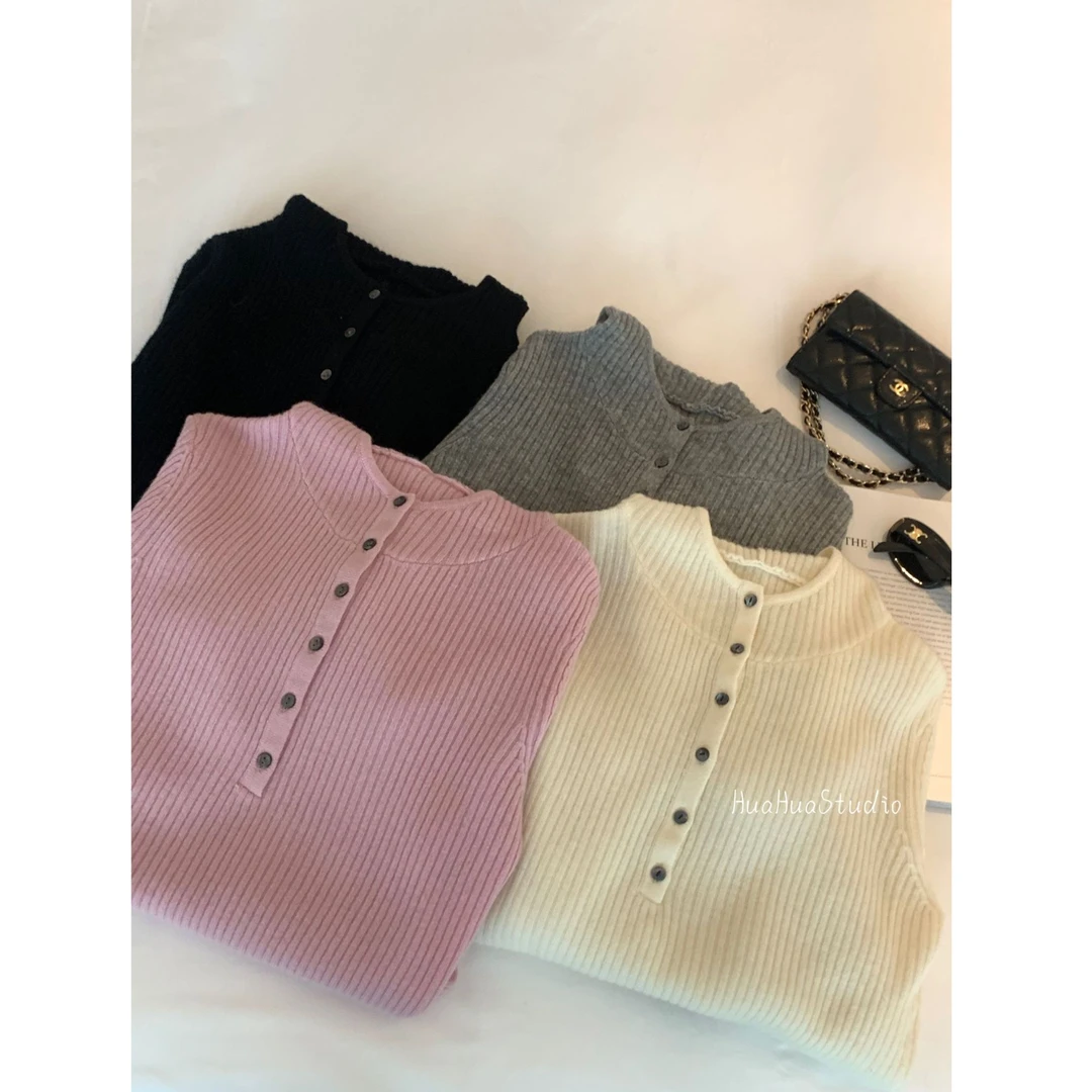 【花花】多彩冬日~纹理贝壳扣连帽修身打底坑条全羊毛显瘦针织毛衣