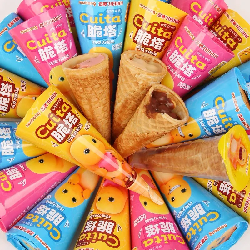 儿童零食脆塔巧克力脆筒三个口味草莓牛奶香草牛奶松露巧克力