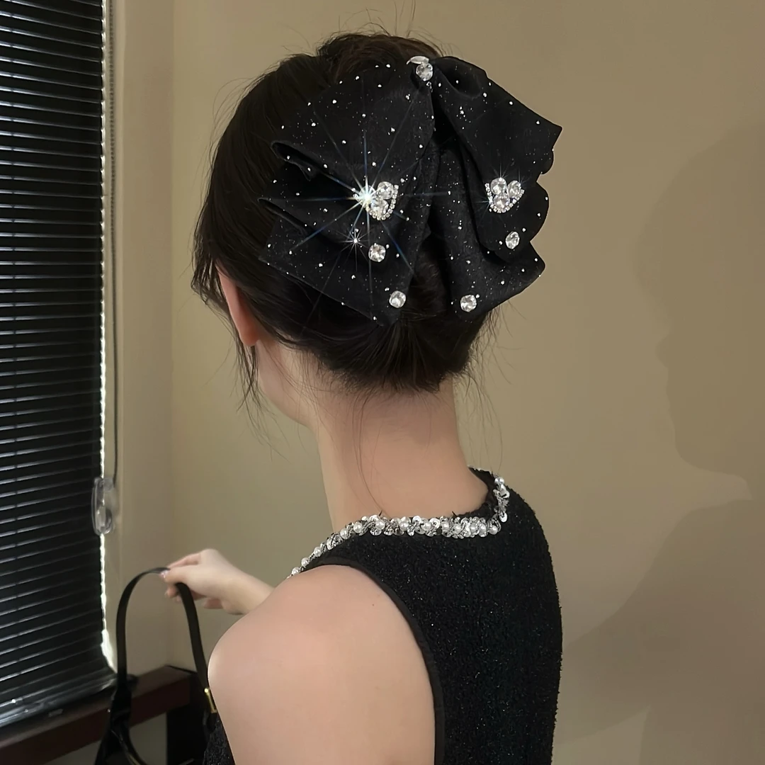 轻奢繁星点点方糖闪锆多层蝴蝶结抓夹马尾夹时尚百搭发夹