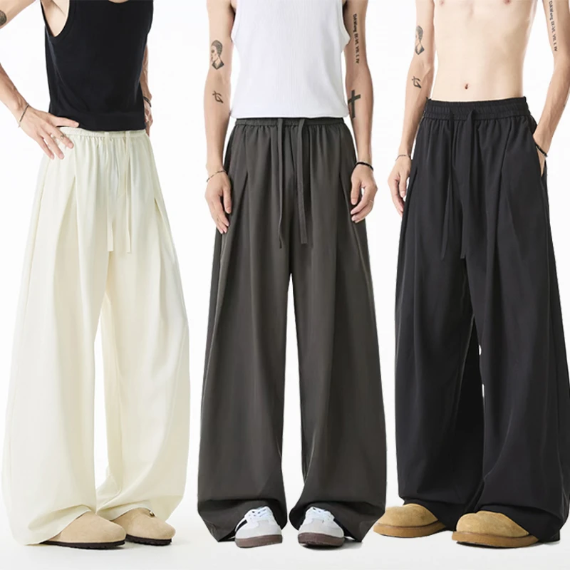 美式冰丝弯刀西裤男女夏季薄款cleanfit垂感休闲凉感阔腿运动裤子