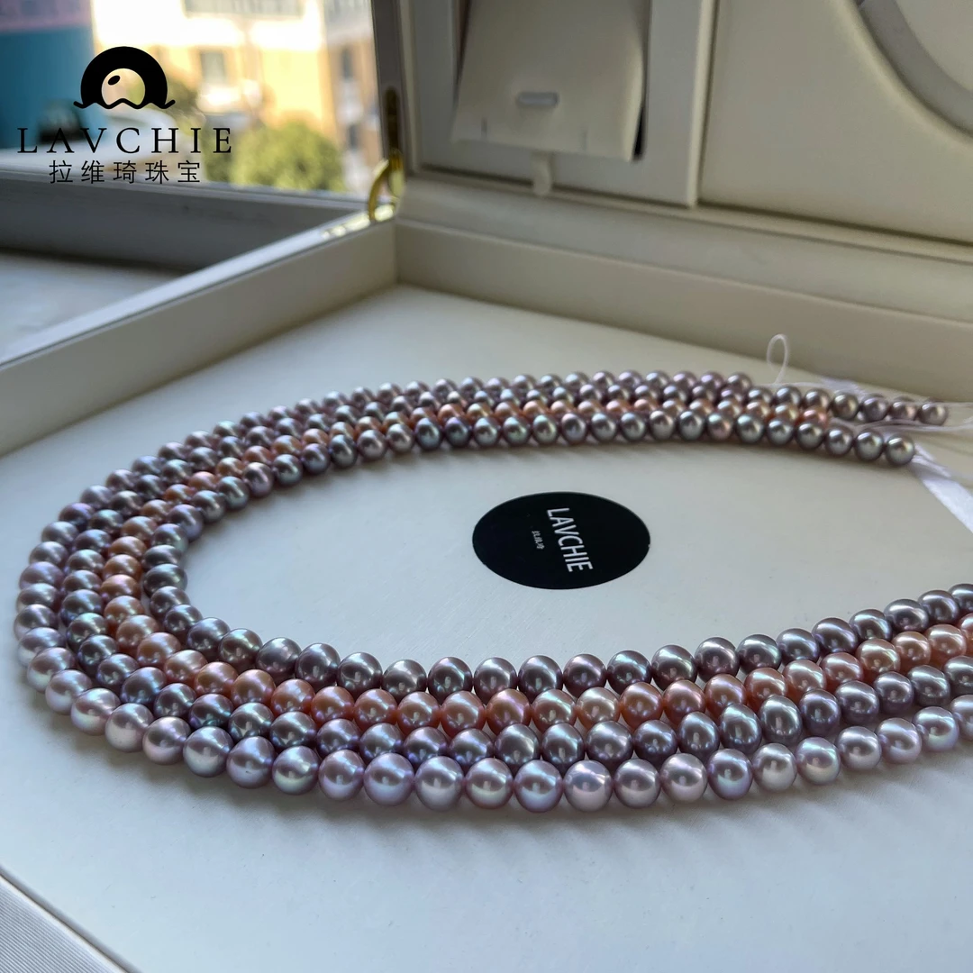 拉维琦落霞7-8mm天然淡水无核紫珠项链多样发一带吉尔德五星大证