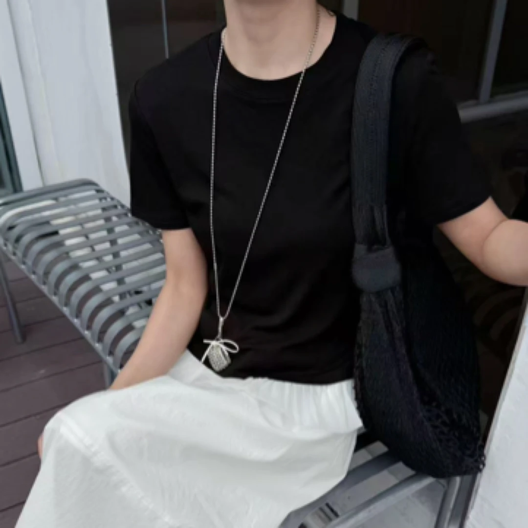 显瘦时尚纯色气质夏季修身T恤搭配百褶A字长裙套装