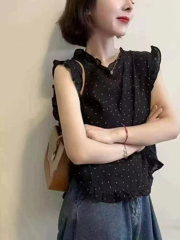 【波波家】夏季新款花边肩袖上衣