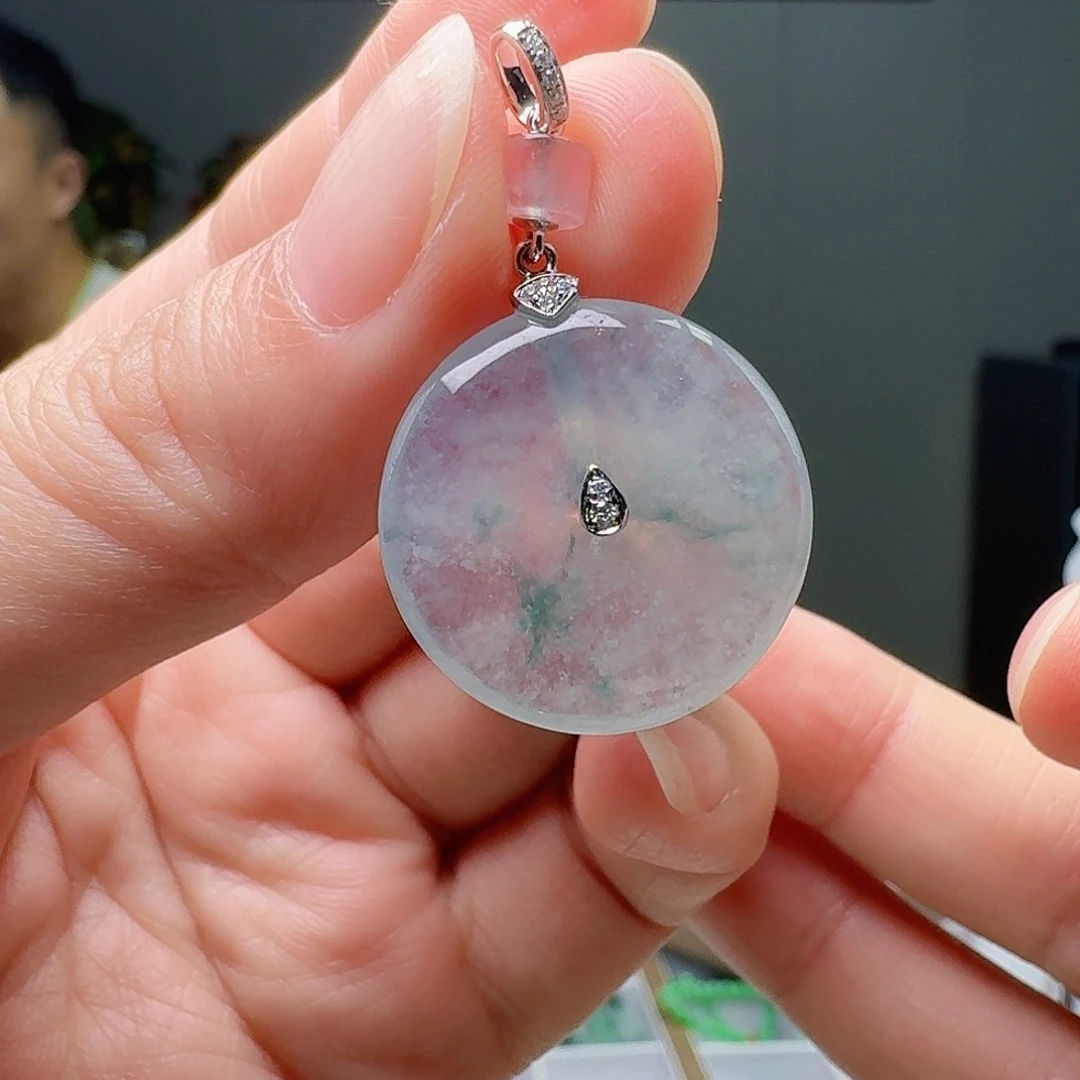 翡翠18K金镶嵌吊坠(不含链)天然