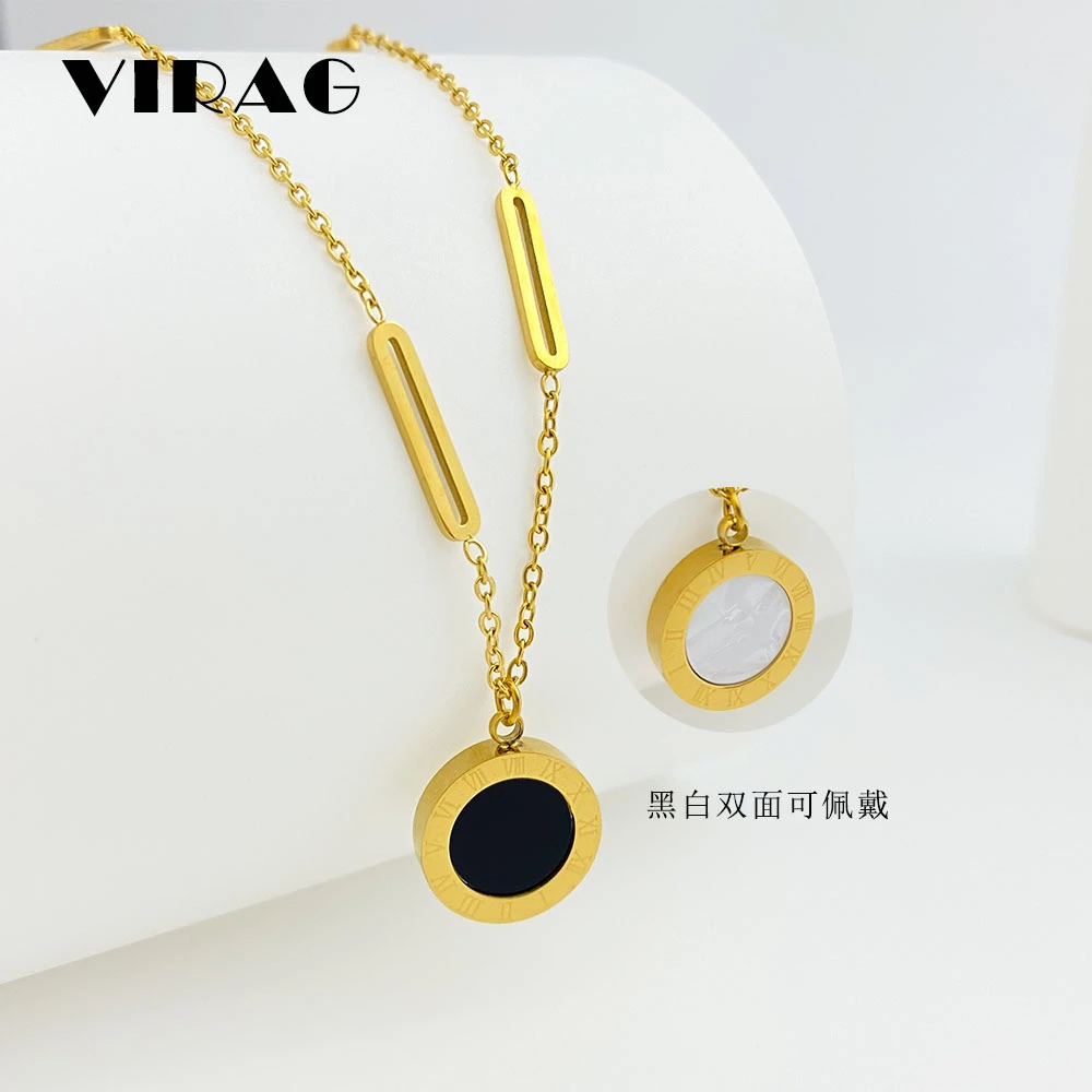 钛钢项链 2025新款双面黑白圆盘项链女款轻奢小众高级感简约气质