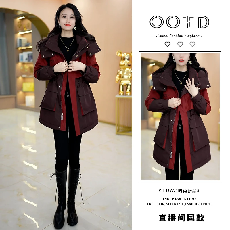 小个子时尚简约短外套女2025冬季加绒加厚中长款连帽拉链保暖棉衣