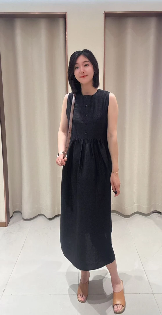 香云纱抽褶连衣裙