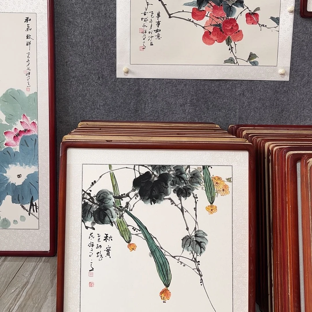 国画书画作品带框63×63