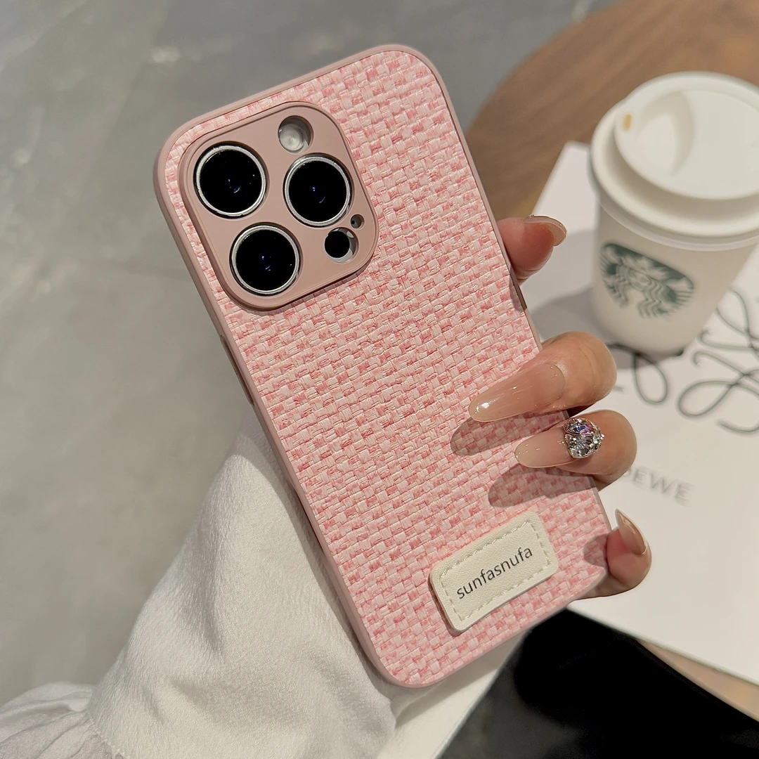 仿皮编织纹适用苹果16手机壳iPhone15promax女14高级13全包防摔12