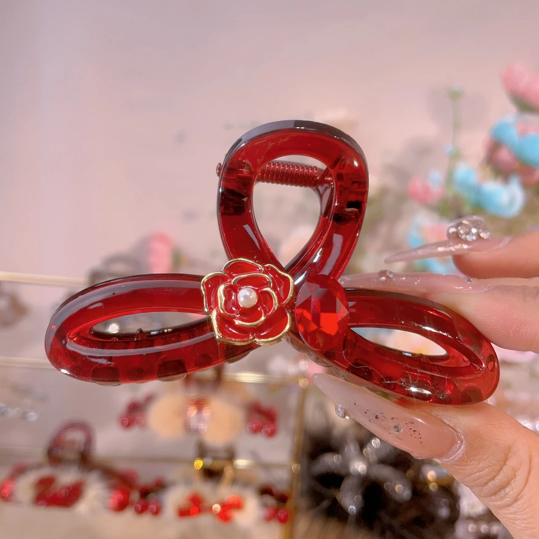 简约发夹原创设计百搭时尚大抓夹鲨鱼夹红色可爱抓夹气质日韩