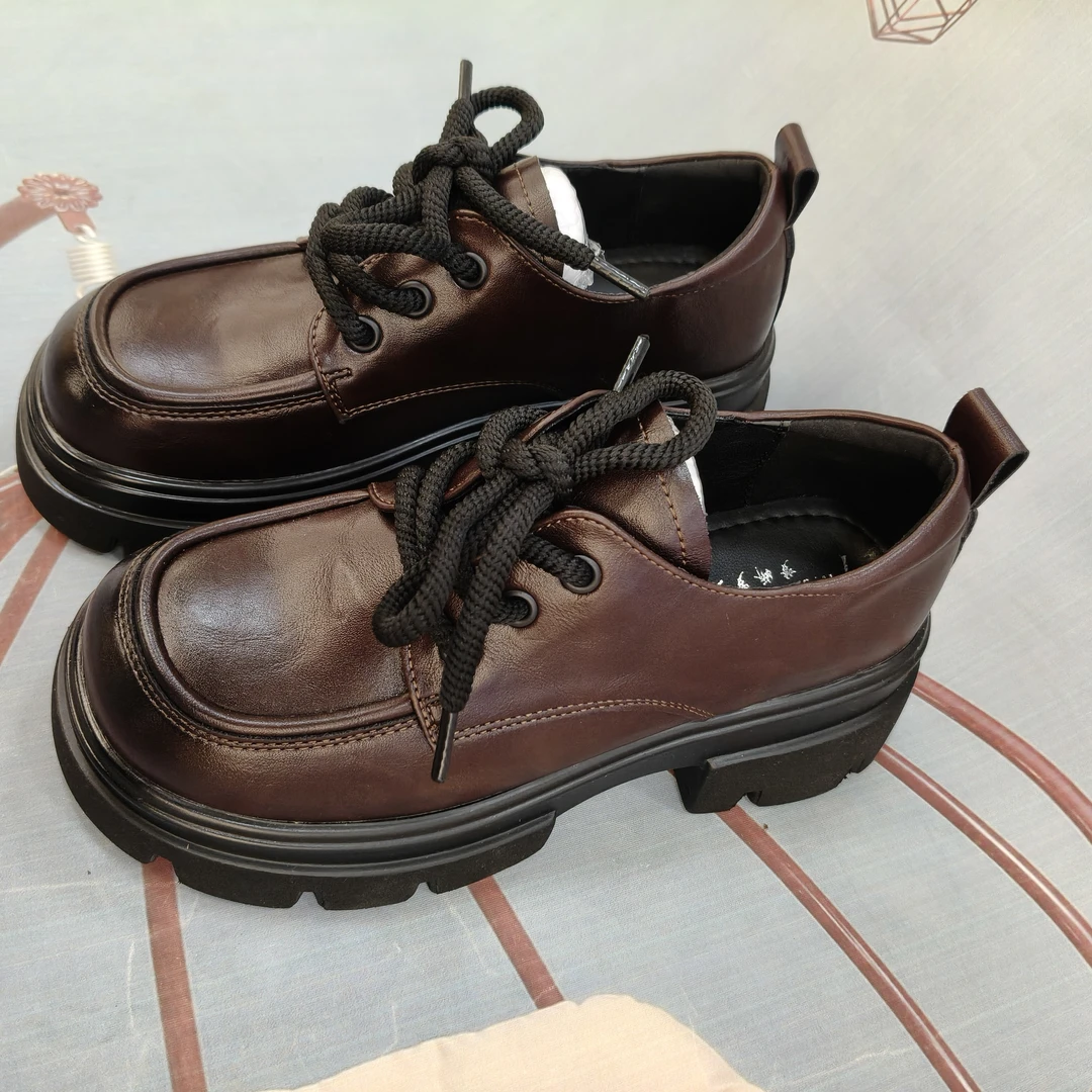 2025新款英伦风乐福鞋厚底系带乐福鞋