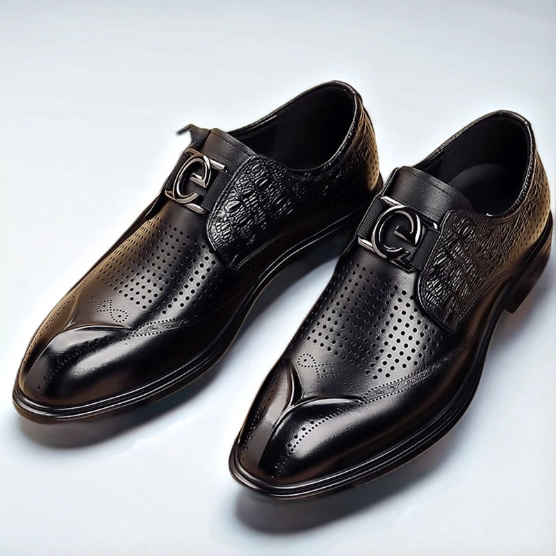 商务休闲风休闲鞋爸爸鞋打孔皮鞋鞋子尖头男士轻便休闲皮鞋