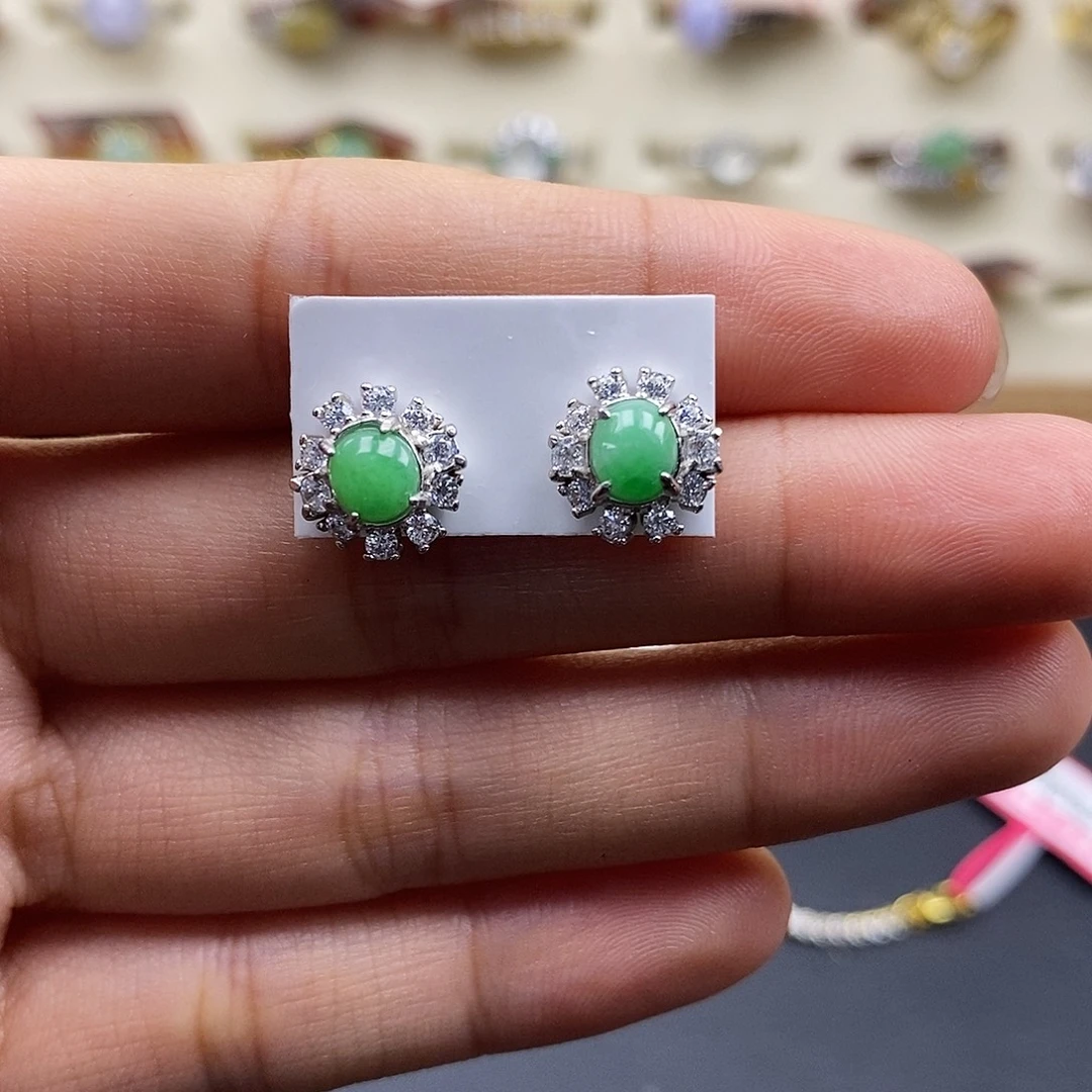 翡翠银S925镶嵌耳饰
