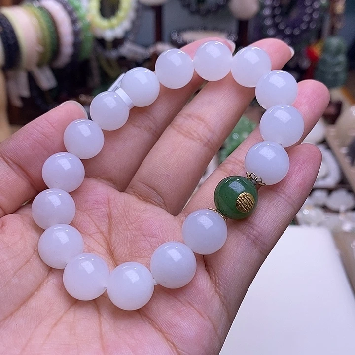 和田玉未镶嵌颈饰清货价新疆羊脂白玉手链12m