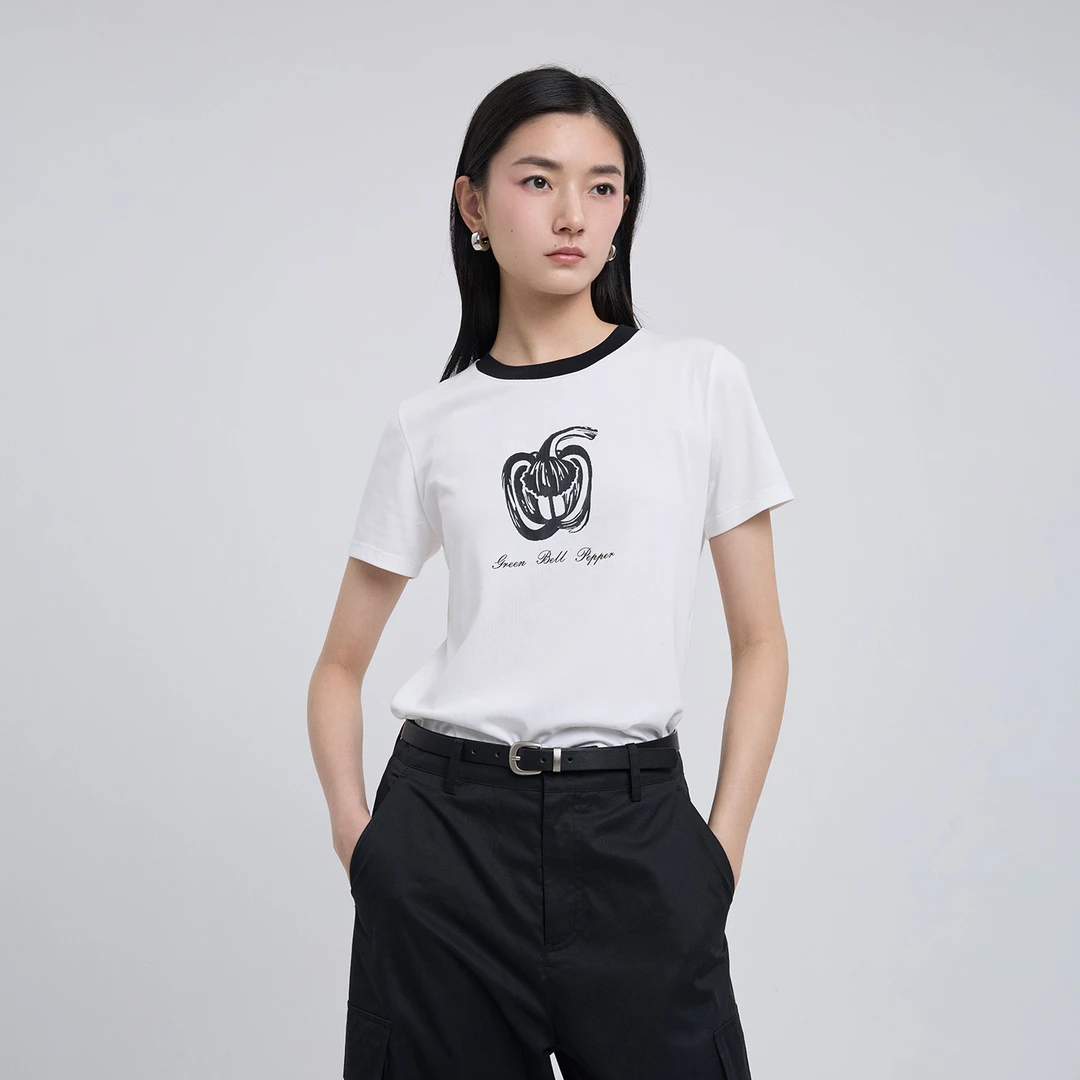 【专柜款上衣】25年夏季新款日系简约印花圆领T恤0161