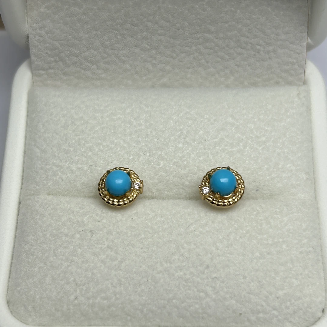 湖北竹山原矿高瓷高蓝绿松石时尚精品耳钉耳饰